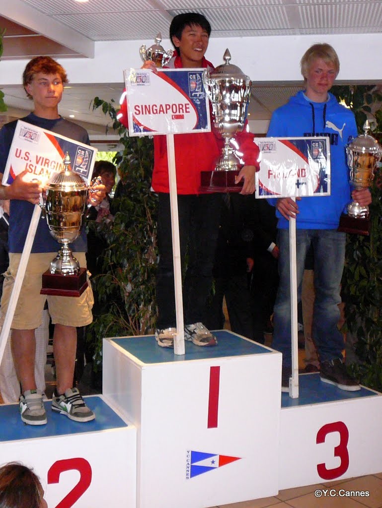 Darren Choy of Singapore wins his second consecutive Byte CII World Championship, 2nd place Ian Barrows (USVI),  3rd place Kaarle Tapper (FIN) - BYTE CII World Championship 2010 and 2010 Youth Olympic Games Open Qualifier - Cannes, France © Byte Class http://bytechamps.org/